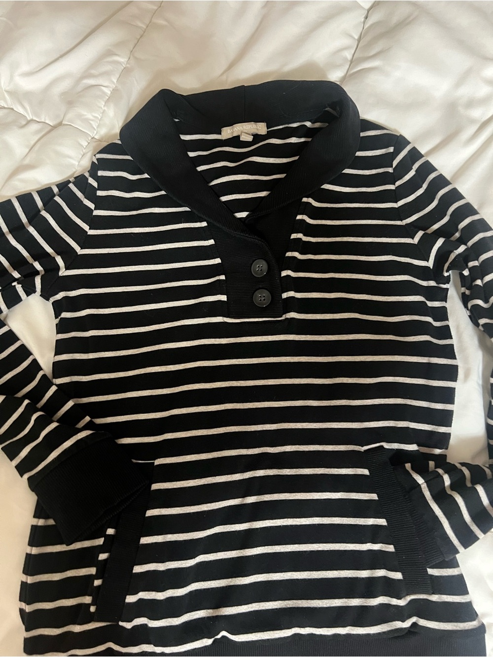 Banana Republic Black & gray Striped Shawl Collar Women's Sweatshirt